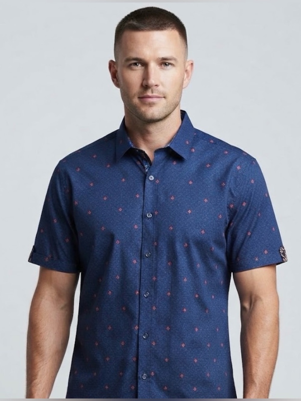 NWT Maceoo Galileo Iconmulti Blue Jacquard Short Sleeve Button Up Shirt Size 3XL